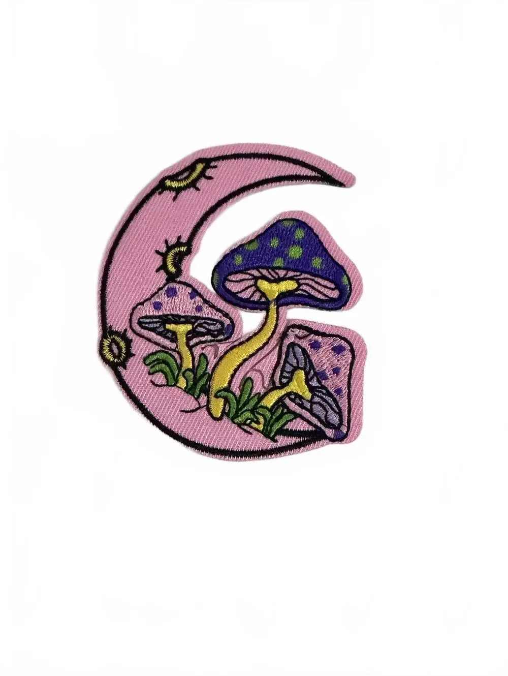 Pink Moon and Purple Mushroom Embroidered Patch